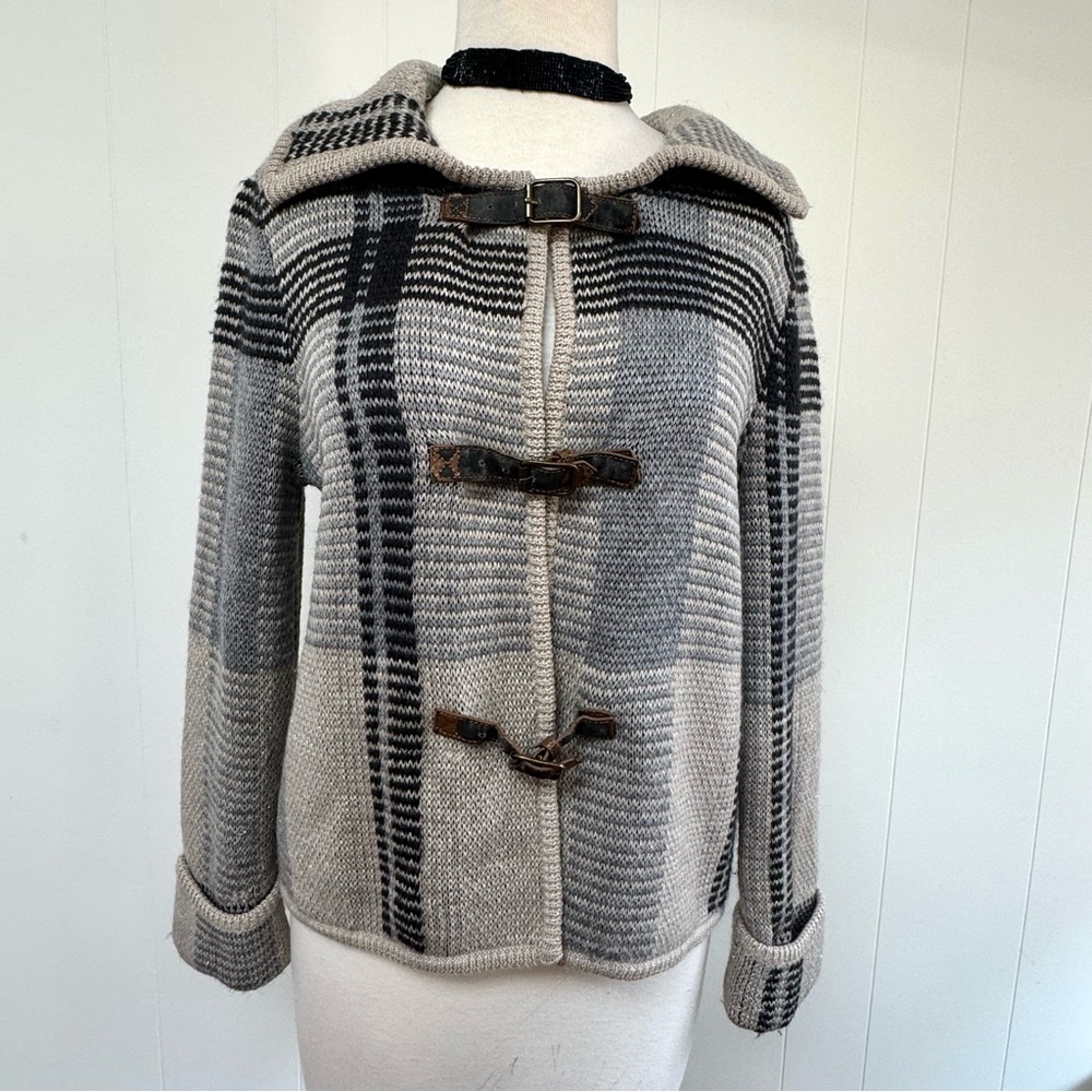 ❤️ LOFT Knit Sweater Jacket Buckle Wool Blend Metallic M Cardigan Ann Taylor